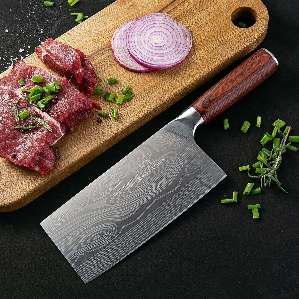DAOMACHEN шеф-поварские ножи Профессиональный кухонный нож 7 дюймов 7CR17 имитация нержавеющей стали дамасский шлифовальный лазерный нож Santoku