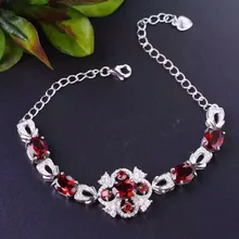 Натуральный красный камень гранат браслет натуральный драгоценный браслет 925 серебряный браслет цветы Феникс Хвост женские свадебные подарок ювелирные