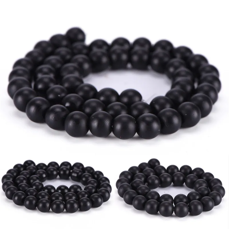 Black Frost Dull Polish Matte Onyx Round Natural Stone Bead Strand For DIY Making Bracelet Bangles Necklace Jewelry 6 8 10 12 MM