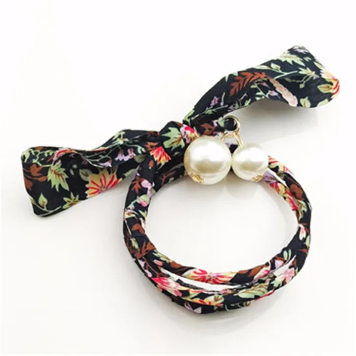 12 Cute Princess Pearl Bow Hairwear Ponytail Holder Hair Accessories For Women Lace Elastic Hair Rope Band Ties Girls Headdress Hairrope