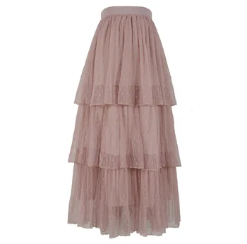 

Faldas Limited Ankle-length Polyester Lanon Straight Ruffles Solid Skirt Tutu Spring And Summer 2019 New Sweet Wave Mesh Skirt