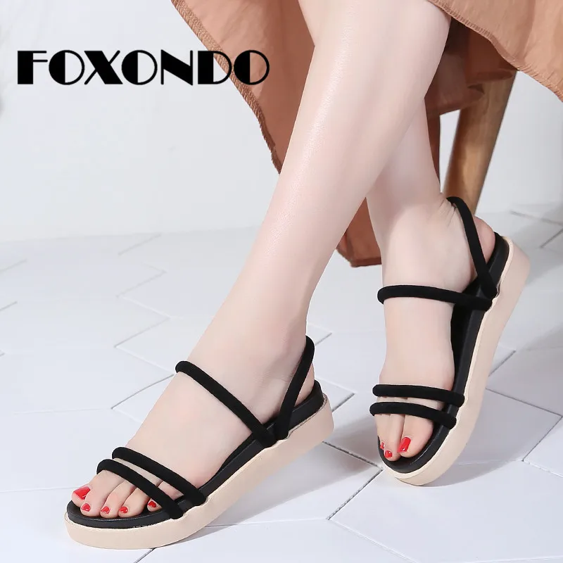 

FOXONDO 2019 Summer Women Sandals Sandals And Slippers Women Flat Rubber Sandalias Ladies Flat Low Heel Gladiator Sandals