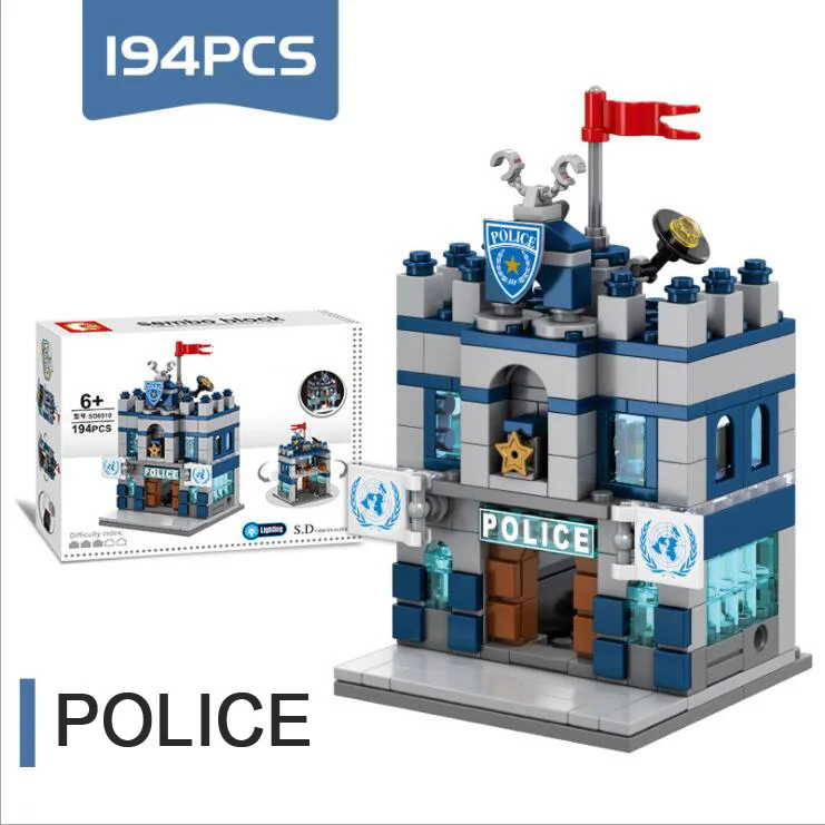 

Yant Jouet DIY 6+ 3DBlock Street Shop Bank Cinema Police Restaurant 1box Children Gift High Quality Splicing Toy Birthday