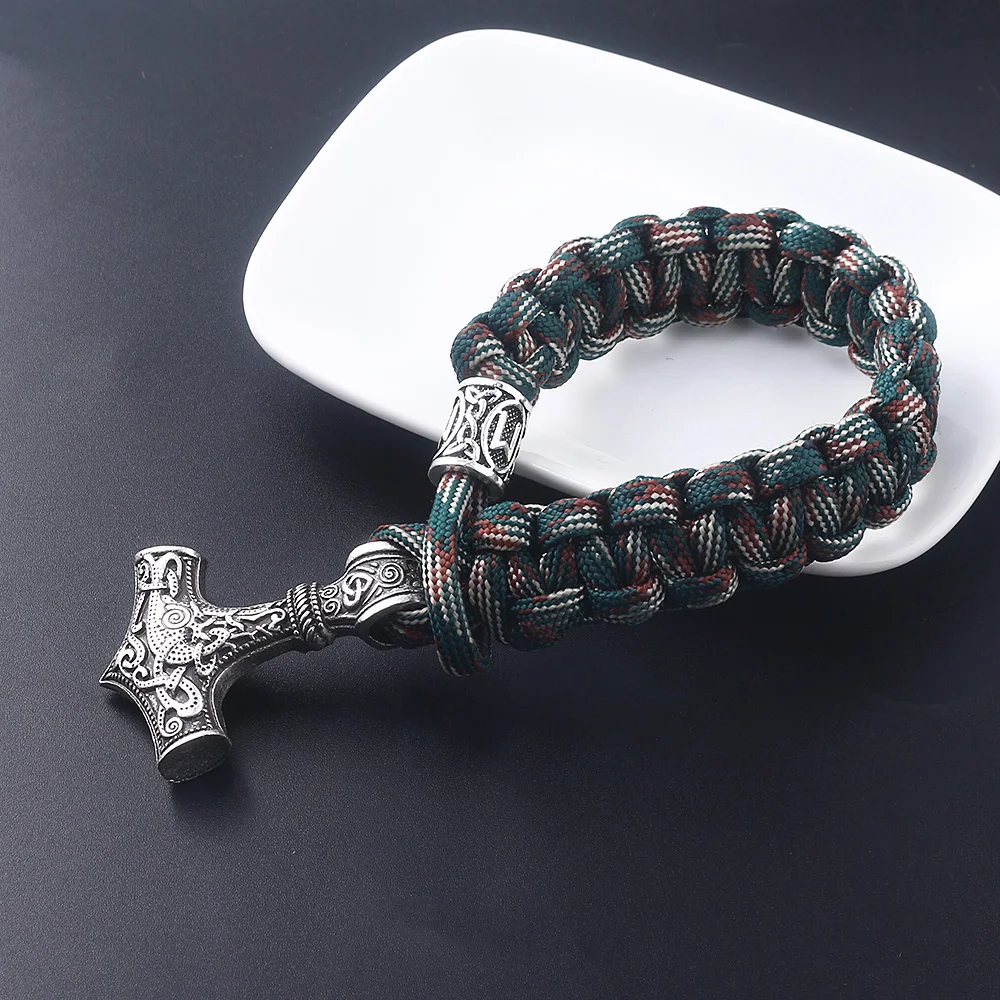 Панк Стиль норвежский викинг браслет Тор молот Мьёльнир бисер с рунами ручной работы браслеты для мужчин персонализированные ювелирные изделия подарок