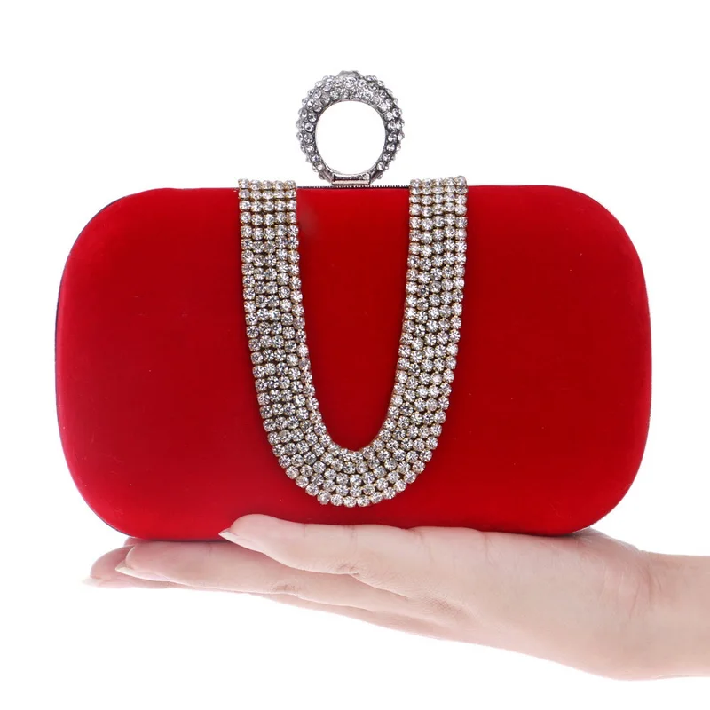 

Women Clutch Bags Flash U Rhinestones Diamonds Metal Ring Evening Bags Mini Chain Shoulder Purse Evening Bags For Evening Dress