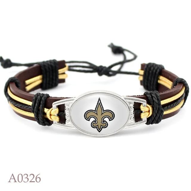 10 Pcs New Orleans Saints Packers Football Team Real Leather 10 Pcs New Orleans Saints Packers Football Team Real Leather Bracelet Adjule Mens