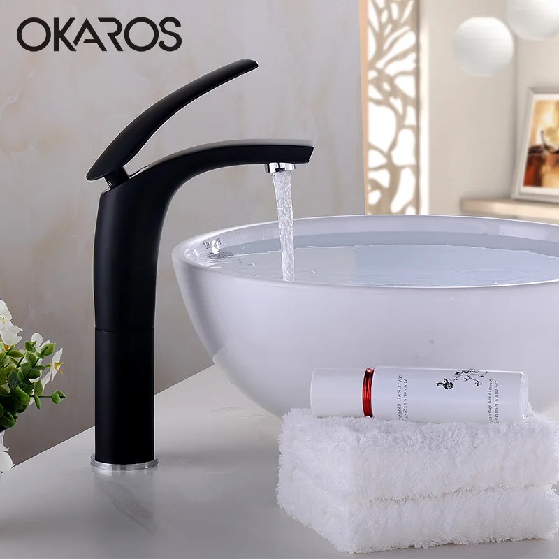OKAROS элегантный красочный кран для ванной комнаты, твердый латунный хромированный золотой кран для горячей и холодной воды, кран для раковины, смеситель Torneira M055 - Цвет: Black
