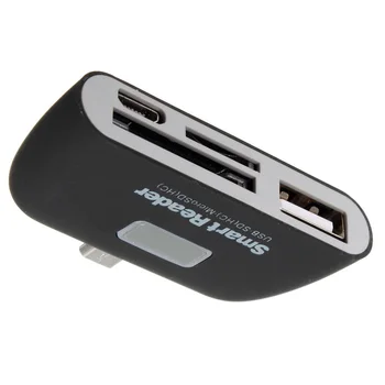 

4 in 1 OTG/TF/SD Smart Card Reader Adapter with Micro-USB Charge Port For Phone, Black