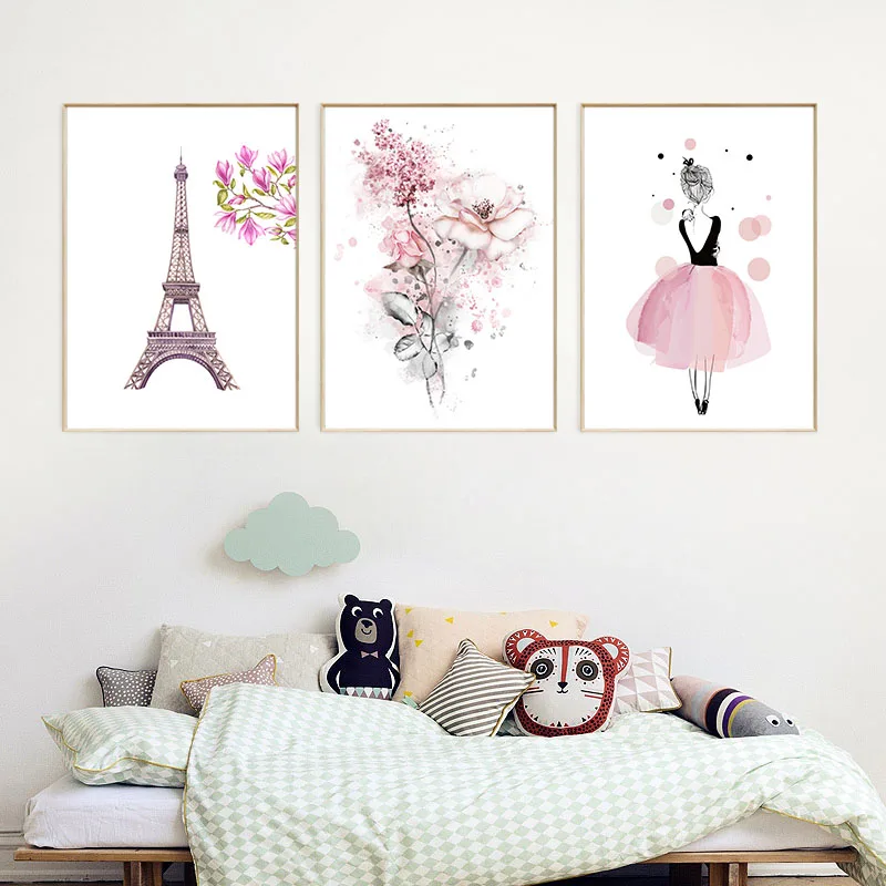 Modern-Flower-Pink-Fairy-Paris-Art-Poster-Nordic-Wall-Romantic-Art-Children-s-Girls-Living-Room (2)