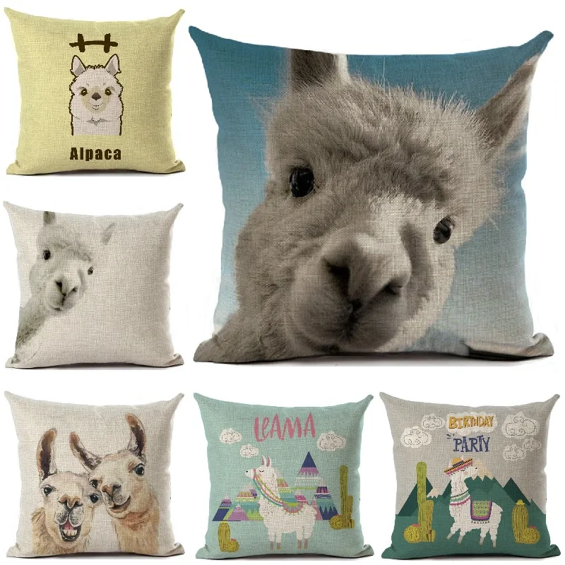 

Funny Alpaca Llama Printed Pillow Cover Car Sofa Throw Pillows Case Animal Style Home Decoration Cushion Cover 45x45cm Coussin