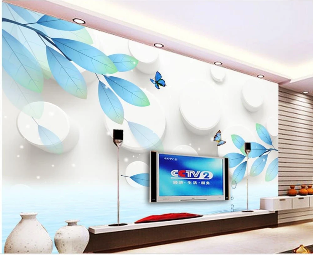 カスタム写真壁紙ブルー葉水3d壁紙テレビの背景壁紙リビングルームのソファの背景mural Tv Background Wallpaper Tv Backgroundwallpaper Tv Aliexpress