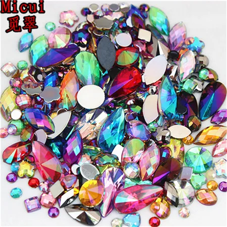 18g About 300pcs Mixed Shape Sizes AB Acrylic Rhinestones 3D Nail Art Rhinestones Non Hotfix Flatback Stones Decorations MC4000 