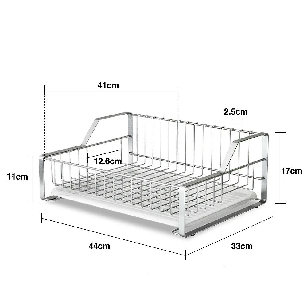  304 stainless steel dish rack single drain tray kitchen shelf storage and hanging dish rack LU5301 - 32908248654