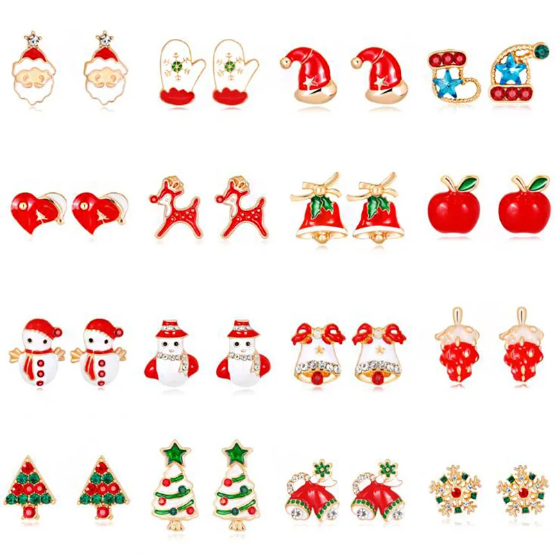 

2019 New Christmas Earrings Ornaments Christmas Tree Santa Snowman Garland Bells Stud Earrings Christmas Day Gift Factory Direct