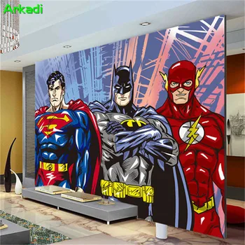 

Custom 3D Wall Mural Batman Superman Manga Photo Wallpaper Boy Kid Bedroom Parlor Room Decor Superhero