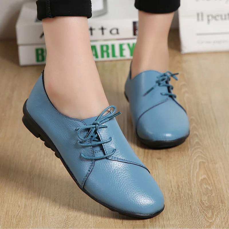 

2018 flats shoes women shoes new genuine leather flats shoes woman lace up sneakers nurse peas tenis feminino