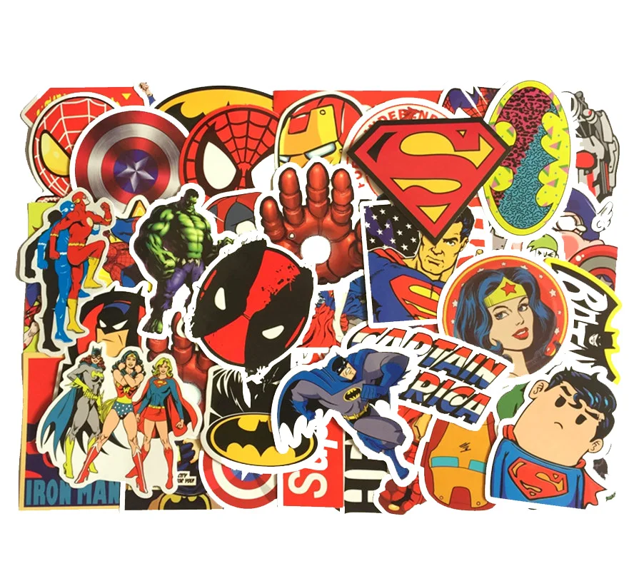 Marvel аниме классические Наклейки игрушки для автомобиля ноутбука скейтборд Чемодан Наклейка Декор забавные Железный человек паук Наклейки