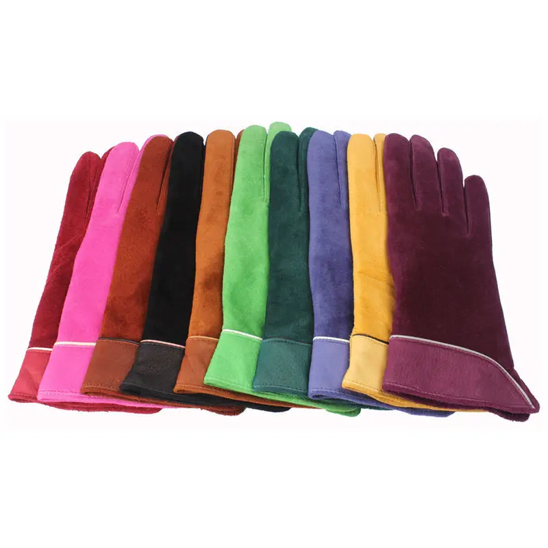 

2014 Colorful Fashion Women Genuine Pigskin Leather Gloves Warm Fleece Lined Lady Driving Gloves Autumn/Winter/Spring TZ1