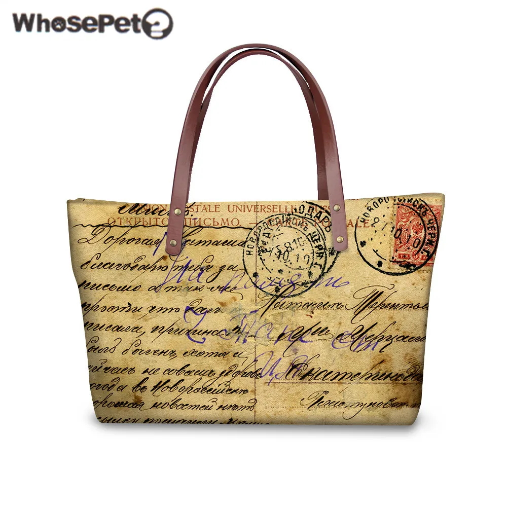 

WHOSEPET Women Handbag Shoulder Bag Retro Pattern Printing Large Top-handle Bag for Shopping Ladies Messenger Bags Bolsa Female