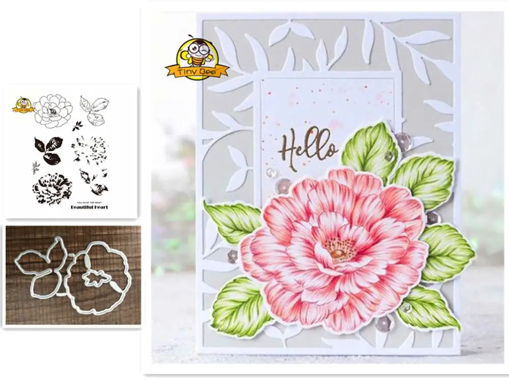 

Cutting Dies 2019 Rose Flower Die Clear Stamp and Dies for Scrapbooking CardAlbum Making Metal Cutting Dies and Stamps Set