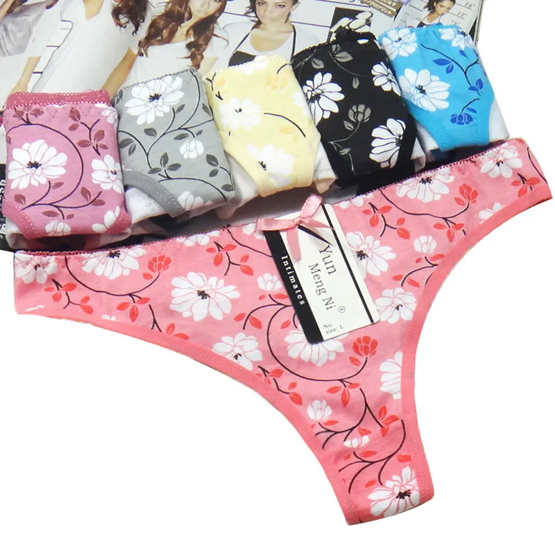 

Women's Thong Panties 5 pcs/lot Cotton Underwear Women G Strings Sexy String Femme Thong Floral Print Lingerie Strings M L XL