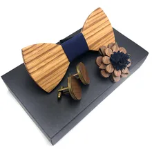 Деревянный лук галстук набор Мужская деревянная брошь и запонки мужские Регулируемые нежные деревянный мужской галстук-бабочка Формальные геометрические ножницы