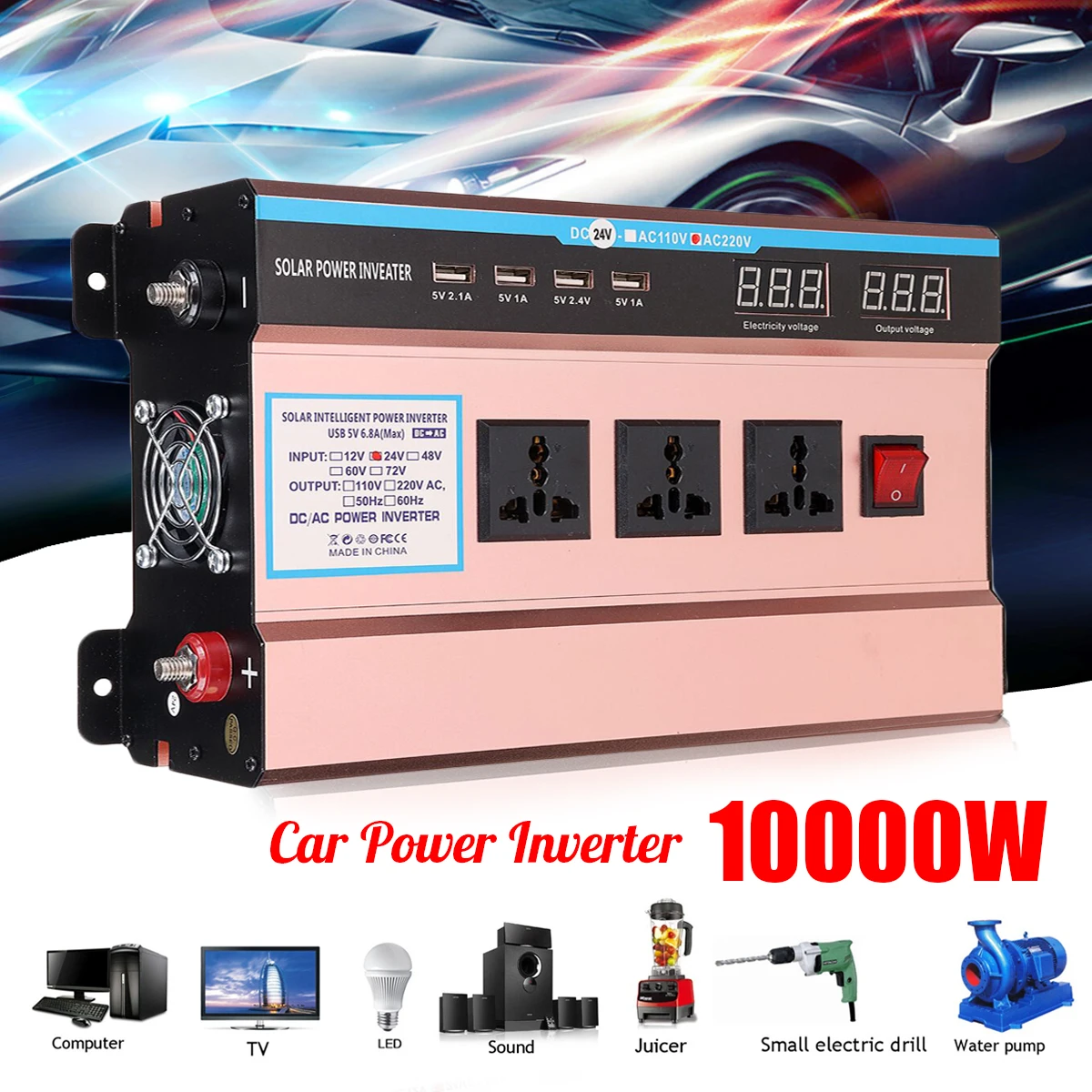 

Voltage Transformer P EAK 4000W Car Solar Power Inverter DC 12/ 24V to AC 220V Sine Wave USB Converter Modified Sine Wave