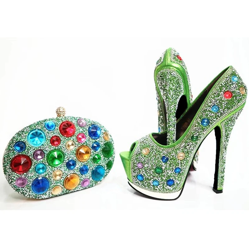 Green Color Women Shoes and Bag Set In Italy Ladies Matching Shoe and