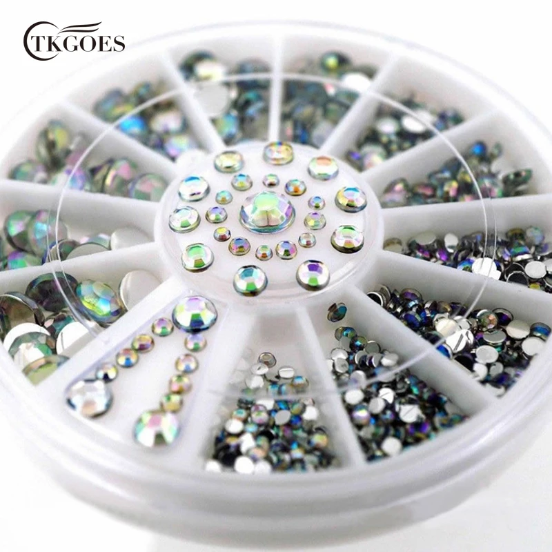 

TKGOES Mix Sizes Pearl Nail Art Stickers Tips Decoration Wheel Glitter Nail Rhinestone Decoration Tools 12Grid * 6CM * 14 Option