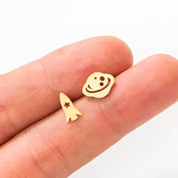 

Rocket Satellite Stud Earrings Trendy Stainless Steel Planets and Spaceship Ear Studs for Women Men Jewelry Gifts