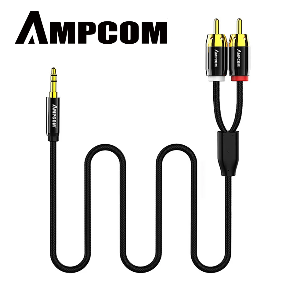 

AMPCOM Pro Series 2RCA 3.5mm Stereo Audio Cable Gold plated 3.5mm Jack plug Male to RCA Aux Cable for Phone PC Amplifier