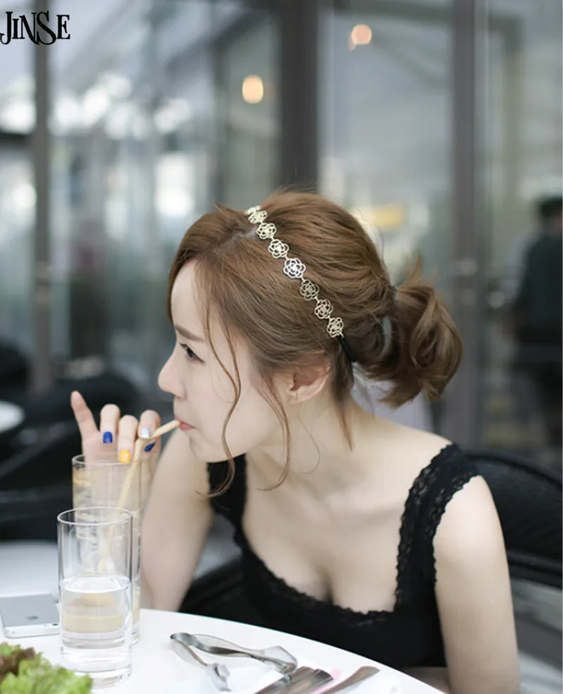 

Antique hair jewelry fashion flower hair headband accessories new fashion hollow rose flower hair jewelry hairbands gold plated