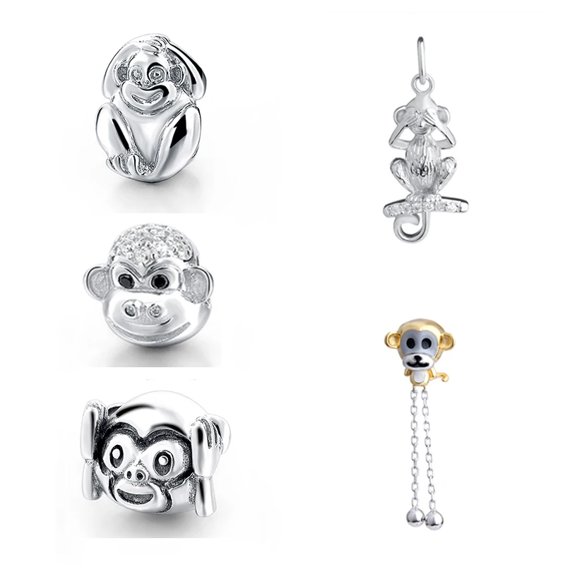 

SG cute animal monkey charms beads collection with CZ 925 Sterling Silver Fit pandora Bracelets diy Jewelry making for Gifts