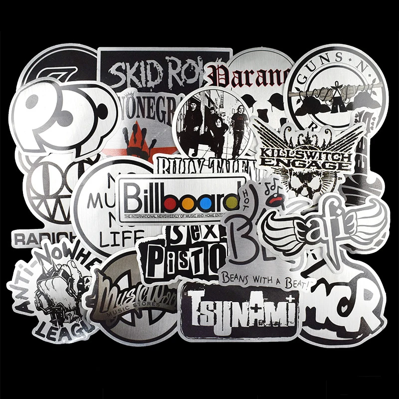 

50 pcs/pack Imitation Metal Music Trendy Personal Graffiti Stickers NOT Repeat PVC Waterproof Skateboard Trolley Case Sticker