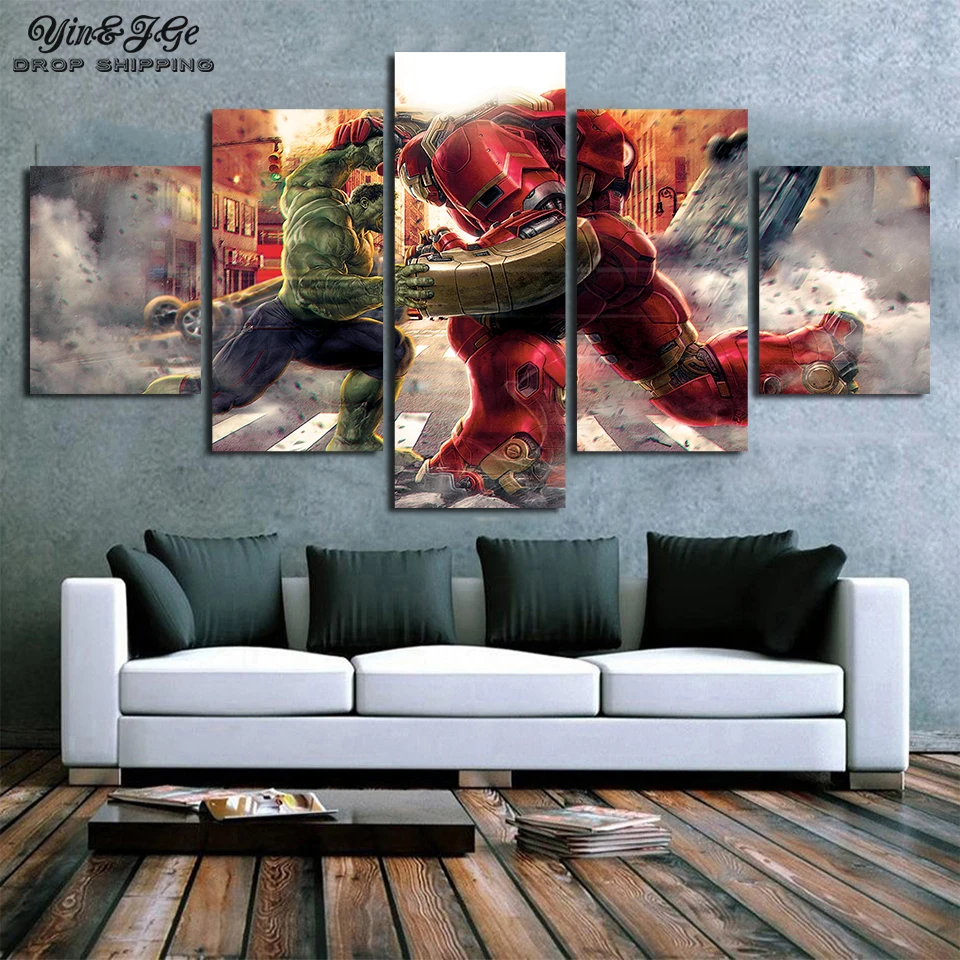 Printed-Home-Decoration-Modern-Wall-Art-5-Piece-Iron-man-Abstract-Canvas-Painting-Modular-The-Hulk (1)