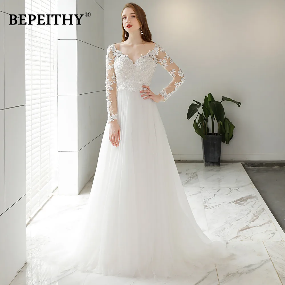 Vestido De Novia, Пляжное свадебное платье, сексуальное, с открытой спиной,, дизайн, полный рукав, кружева, свадебные платья, горячая распродажа