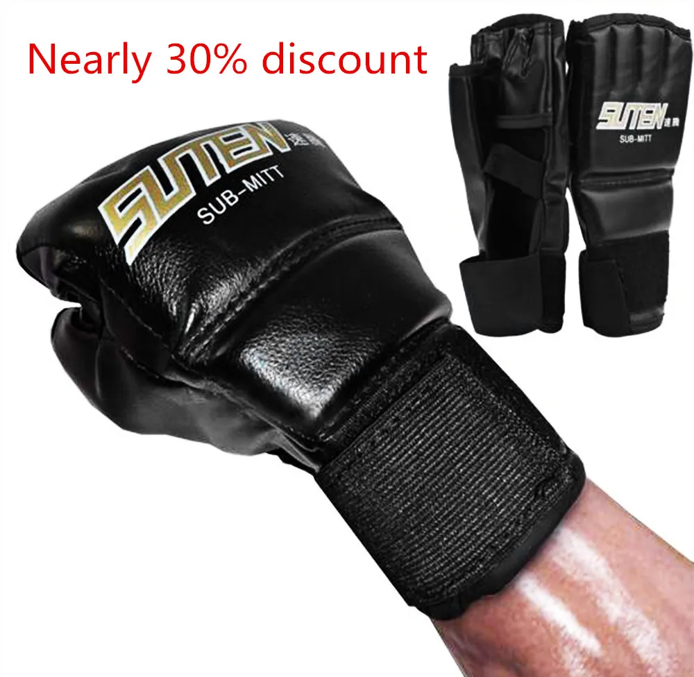 1 Pair PU Leather Boxing Gloves Sport Men Half Finger Muay Thai Gloves
