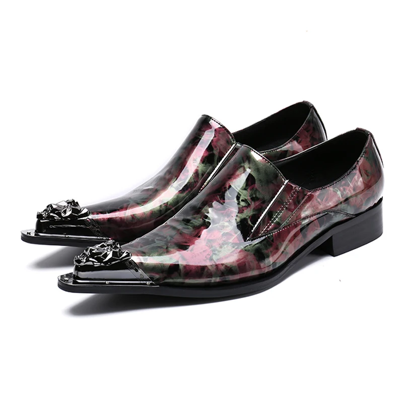 Homens Sapatos Artesanal Sl87 Envernizado Elegante Plus Os Casamento Mocassins De colorido Ponta Deslizar Festa Multi Sobre Apontado Homem Size Dedo Metal Couro Pista wgPPUA