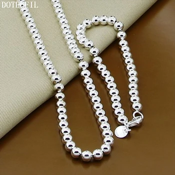 

DOTEFFIL 925 Sterling Silver 6mm Hollow Bead Ball Bracelet Necklace Set For Woman Wedding Engagement Charm Jewelry