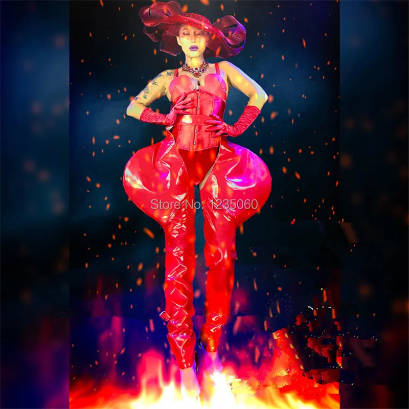 Nightclub-Female-Red-Chinese-Style-Hat-Ballroom-Costumes-Dance-Team-Sexy-Lady-Party-Clothes-Singer-Dancer_