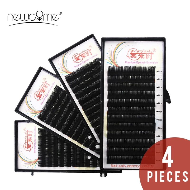 

NEWCOME 4case/Set,Individual Eyelash Extension Korean Silk Volume False Eyelash Individual Eye Lashes for Makeup Professionals