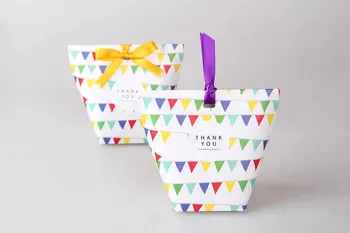 

50pcs/lot Simple Colorful Banner and Raindrops Hand Box Cake Box Chocolate Muffin Biscuits Box for Cookie Package Gifts