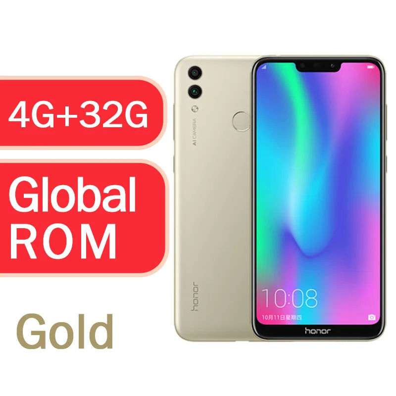 Honor 8C Global Rom, 3 слота, Face ID, 6,26 дюймов, Восьмиядерный процессор Snapdragon 632, 13 МП, двойная камера заднего вида, 4000 мАч, мобильный телефон - Цвет: 4g 32g Gold