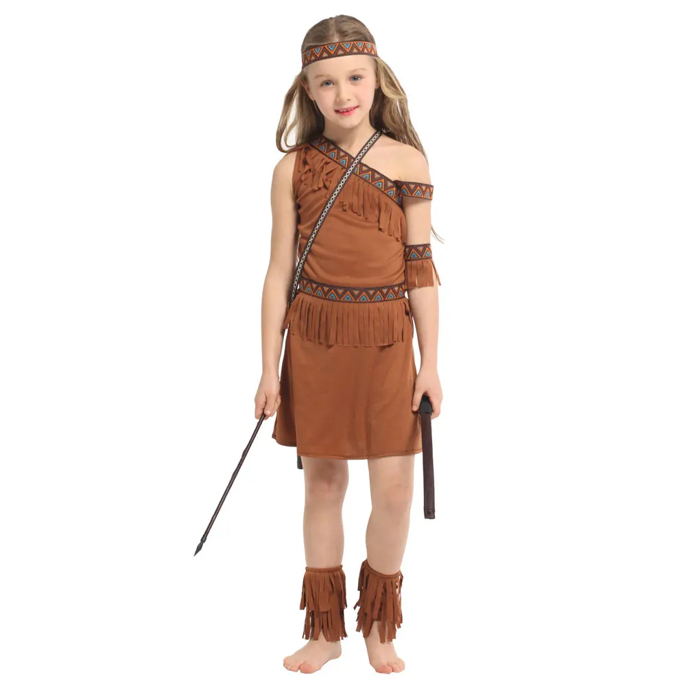 Tanie Słodka indyjska księżniczka kostium dziewczęcy Native Archer łowca Cosplay Halloween Purim Carnival Party Mardi Gras przebranie