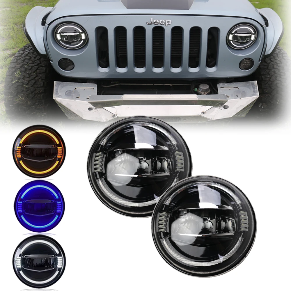 7inch100WRoundLEDProjectorsHeadlightsRunningLightswithAmber