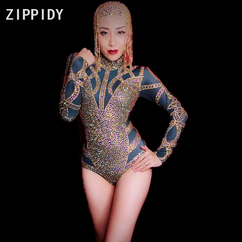 

Multicolor Bright Stones Bodysuit Women's Birthday Celebrate Outfit Nightclub Dance Wear Party Bodysuit Performance Clothes