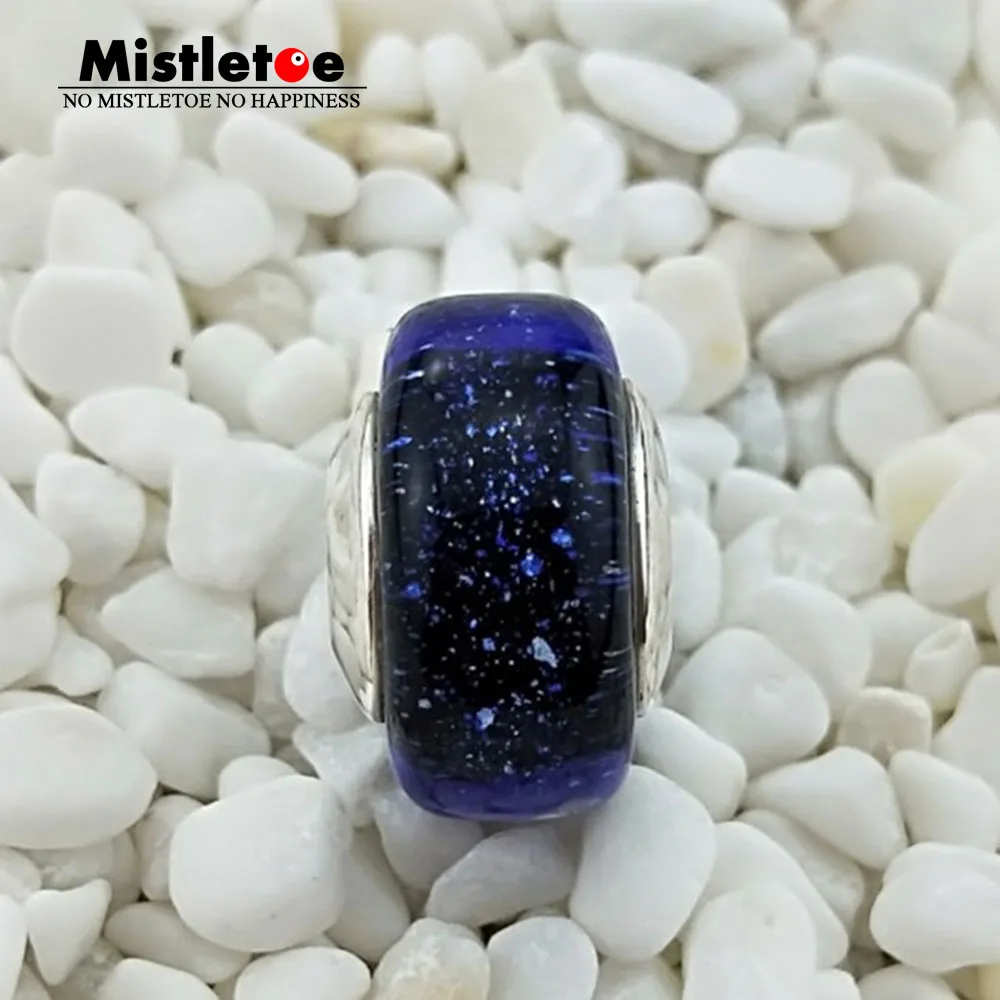 

Mistletoe 925 Sterling Silver Murano Glass Night Sky Charm Bead Fit European Troll & Pan Bracelet Jewelery