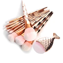 11 Unids Diamante Oro Rosa Pincel de Maquillaje Cepillos Cosméticos En Polvo de Base En Forma de cola de Pez Sirena Arco Iris de Sombra de Ojos Kit de Cepillo