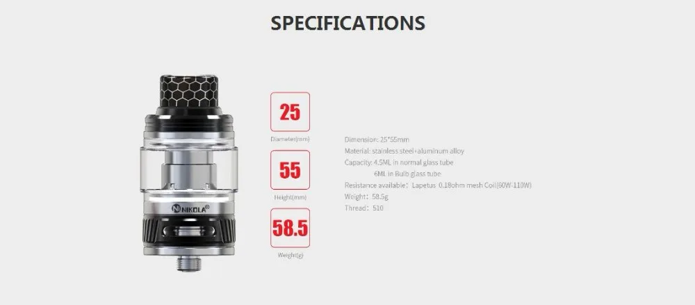 New Beand Nikola Lapetus Sub Ohm Tank 6ML Capacity E cigs With 0.18ohm Mesh Coil Vape Vaporizer Atomizer VS SMOK TFV12 Prince  (8)