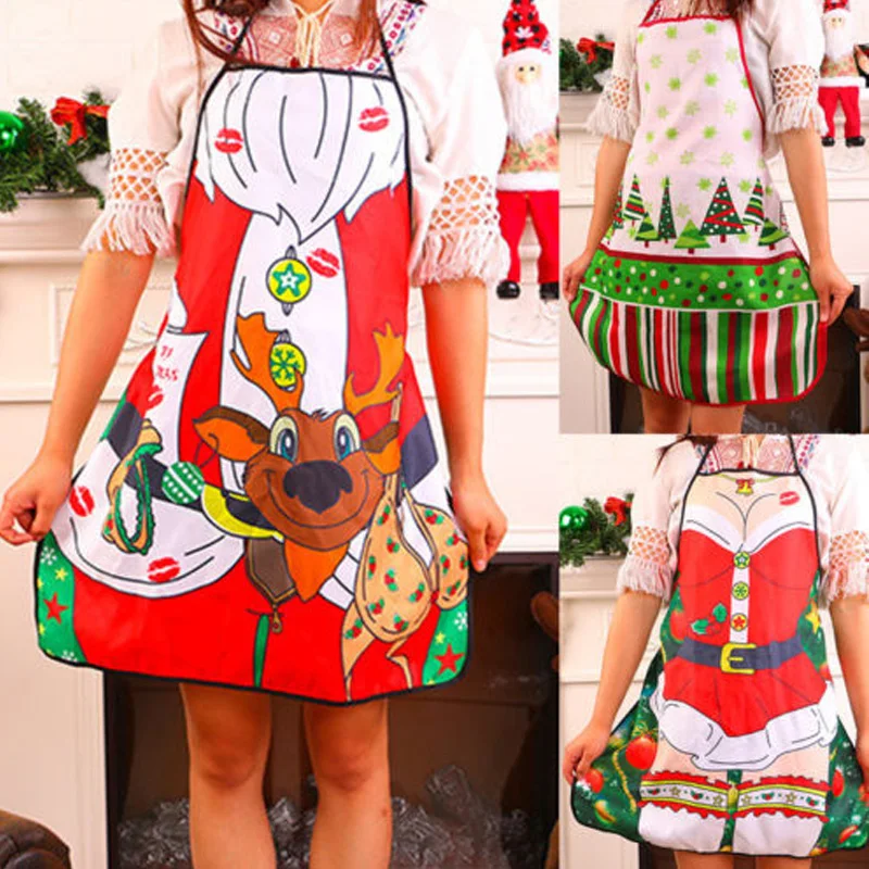 New Christmas Aprons Ladies Men Christmas Decorations Aprons Elk Christmas Tree Home Funny 